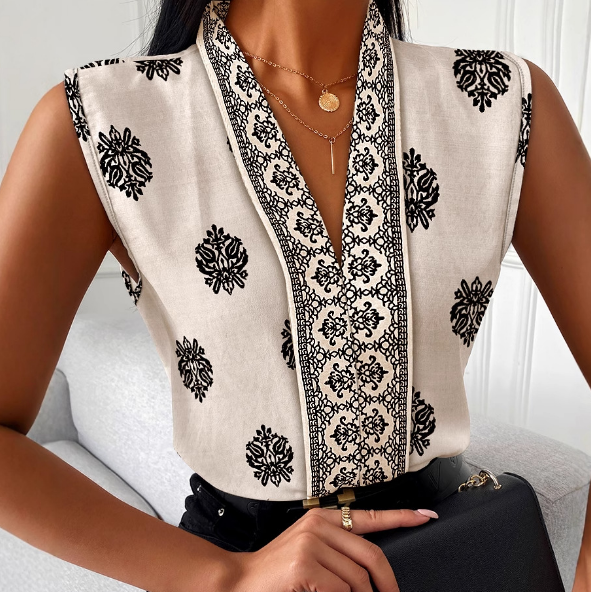 Sexy V-Neck Printed Sleeveless Top