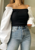 Long Sleeve Black Splicing A Single Collar Casual Top