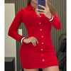 Red Women Long sleeved Tight Dress