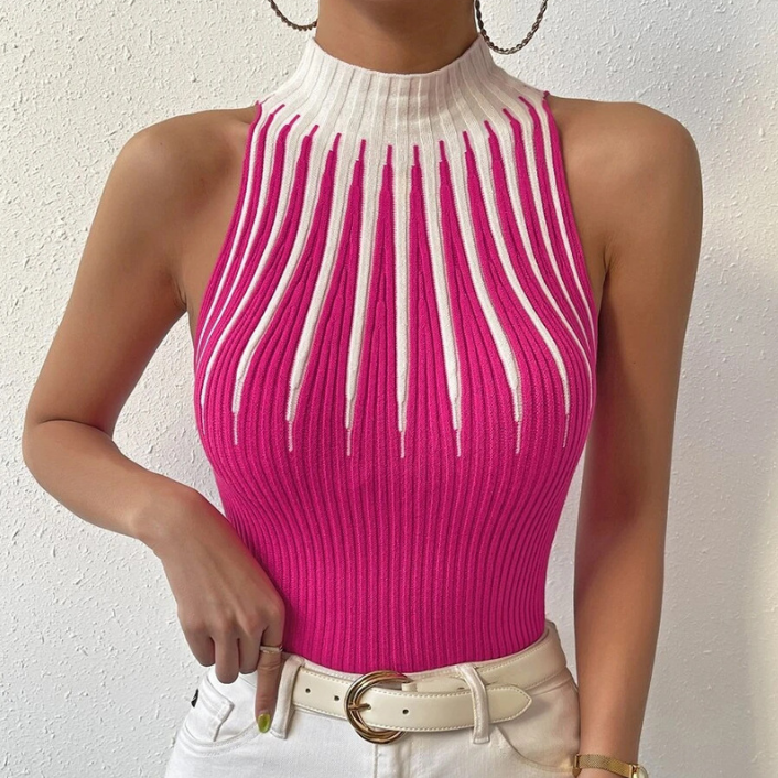 Fashion High Neck Knitted Sleeveless Shirt Top