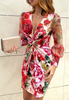 Women'S Printed Mesh Splicing Long Sleeve Dress