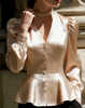 Elegant Temperament Solid Color Long Sleeved Shirt