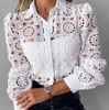 Solid Color White Lace Long Sleeve Shirt Top