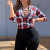 Fashion Women's Long Sleeve Red Plaid Top