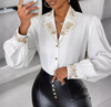 Women'S Temperament Long Sleeve White Embroidered Top