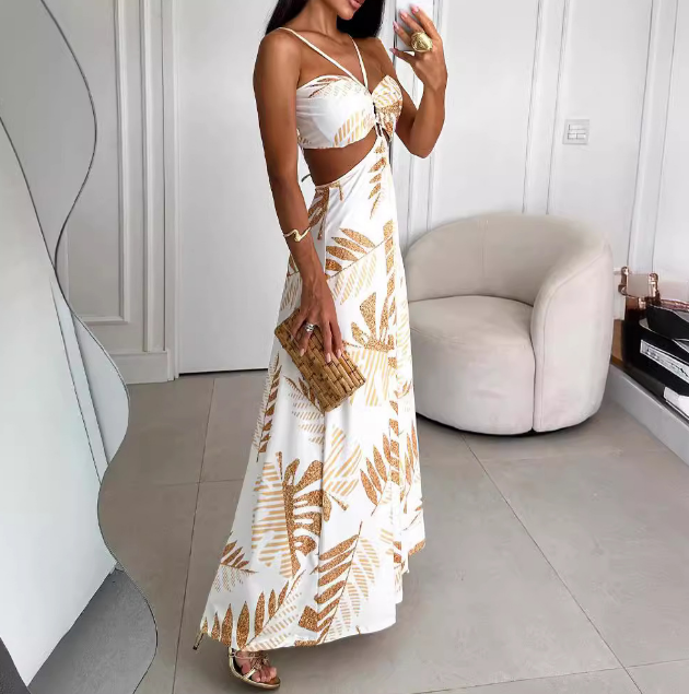 Fashion Sexy Sling Printed Sleeveless Dress