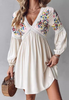 Long Sleeve Embroidered V-neck Casual Dress