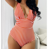 Sexy Striped High Waisted One Piece Swimsuit