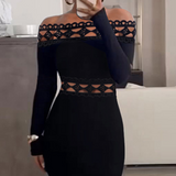 Temperament Off Shoulder Black Long Sleeve Dress