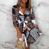 V-Neck Patchwork Leopard Print Long Sleeve Dress