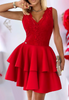Sexy V-Neck Lace Splicing Red Dress