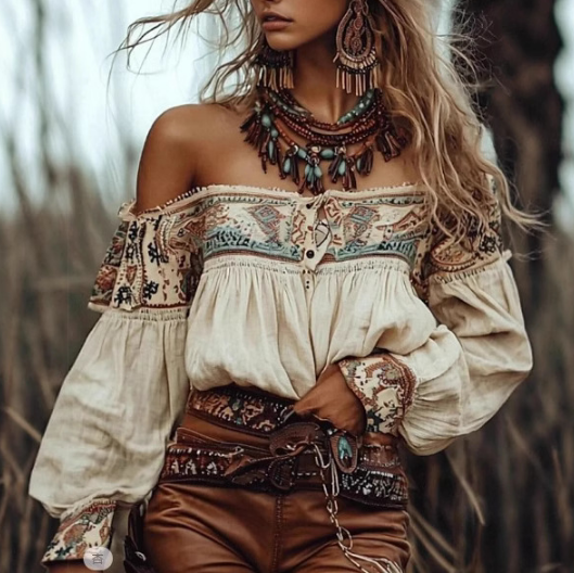 Vintage Printed Long Sleeved Shirt Top