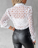 Solid Color White Lace Long Sleeve Shirt Top