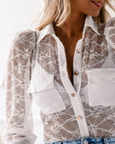 White Sexy Long Sleeve Lace Shirt