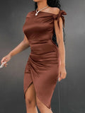 Solid Color Off Shoulder Slim Dress