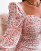 Slim Fitting Floral Bubble Sleeves Long Sleeve Dress