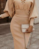 Solid Color V-Neck High Waist Long Sleeve Dress