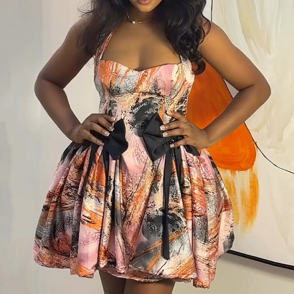Temperament Bow High Waist Straps Dress