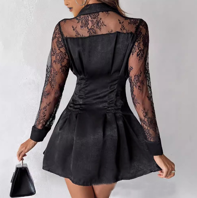 Elegant Lace Splicing Long Sleeved Dress