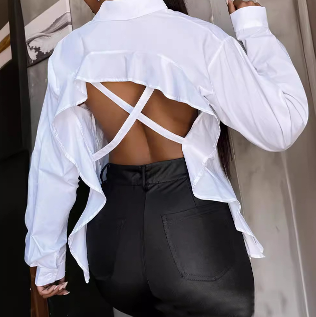 Fashion Temperament Sexy Backless Long Sleeved Shirt