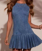 Retro Style Blue Round Neck Sleeveless Denim Vest Dress
