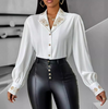 Women'S Temperament Long Sleeve White Embroidered Top