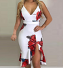 Women'S Clothing Sling Ruffle Edge Printing Sleeveless Dress