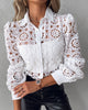 Solid Color White Lace Long Sleeve Shirt Top