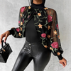 Floral Embroidery Mesh Splicing Long Sleeved Top