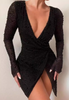 Sexy V-Neck Irregular Bead Wrapped Hip Dress