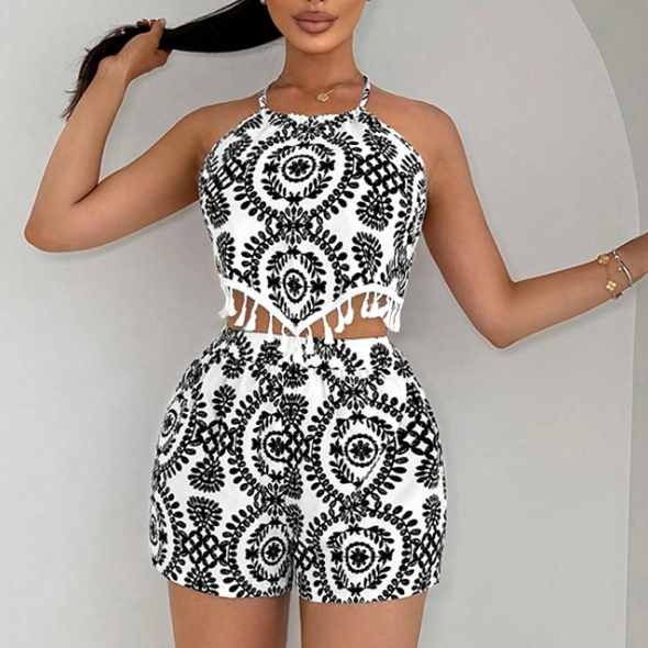 Sexy Sleeveless Printed Two Piece Set