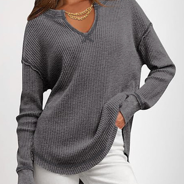 Women'S V-Neck Long Sleeved Casual Top