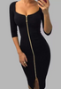 Fashion Solid Color Zipper Slim Sexy Package Hip Dress