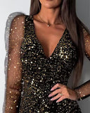 Sexy V-Neck Sequin Long Sleeved Dress