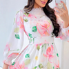Casual Lace Patchwork Floral Print Flared Sleeve Dress