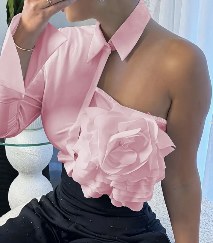 Design Flowers Fashionable And Elegant White Shirt Top