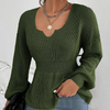 Fashion V-Neck Solid Color Long Sleeved Ruffled Sweater
