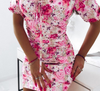 Women'S Floral Bubble Sleeved Tight Fitting Dress