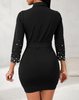 Black Nail Beads Long Sleeved Dress