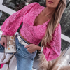 Fashion Casual Solid Color Lace Long Sleeve Top