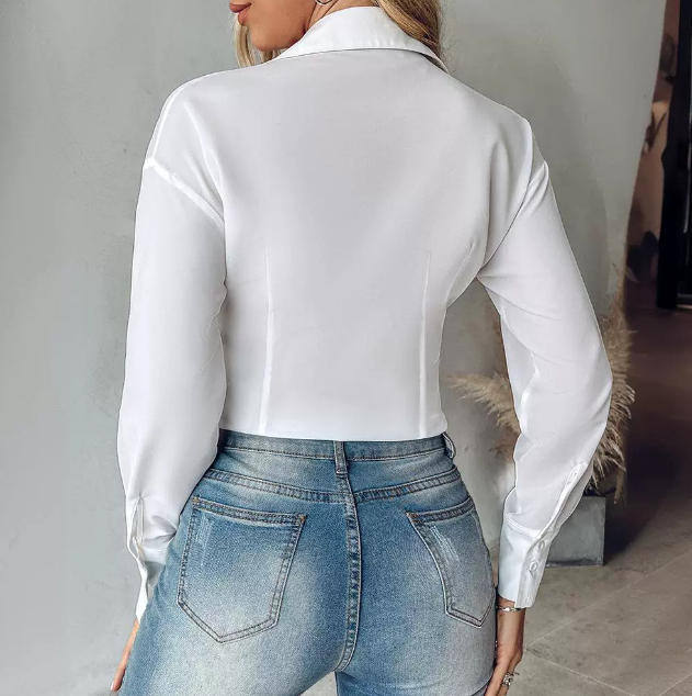 Solid Color Women'S Clothing Design Slim White Shirt