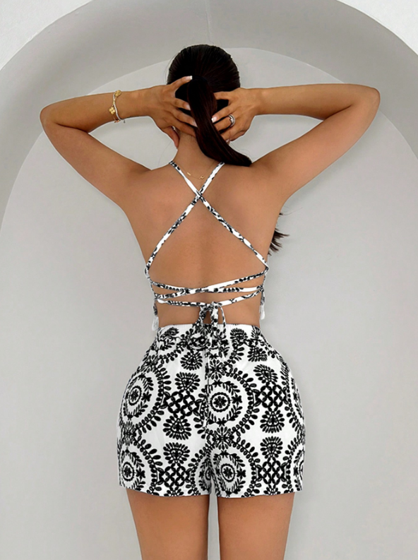 Sexy Sleeveless Printed Two Piece Set