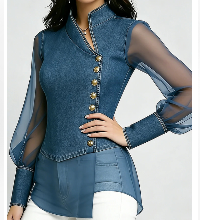 Elegant Fashion Long Sleeved Denim Shirt