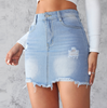 Solid Color Slim Fit Perforated Denim Skirt
