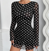 Elegant Printed Round Neck Backless Long Sleeved Dress