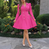 Sweet Long Sleeve Rose Red Dress