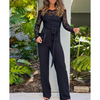 Women'S Black Lace One Shoulder Long Sleeved Tight Jumpsuit