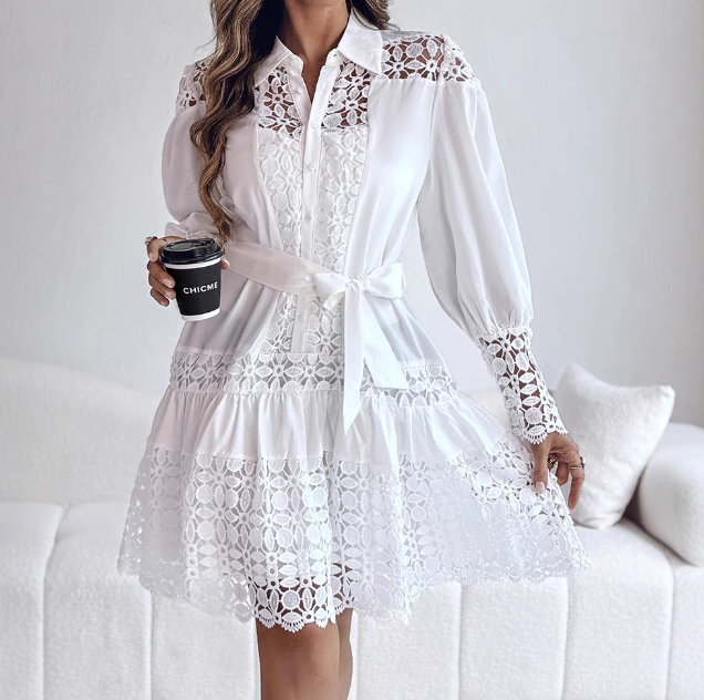 Lace Women Splicing Long Sleeve Dress