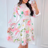 Casual Lace Patchwork Floral Print Flared Sleeve Dress
