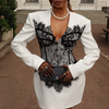 Women'S V-Neck Slim Lace Splicing Hip Hugging Dress